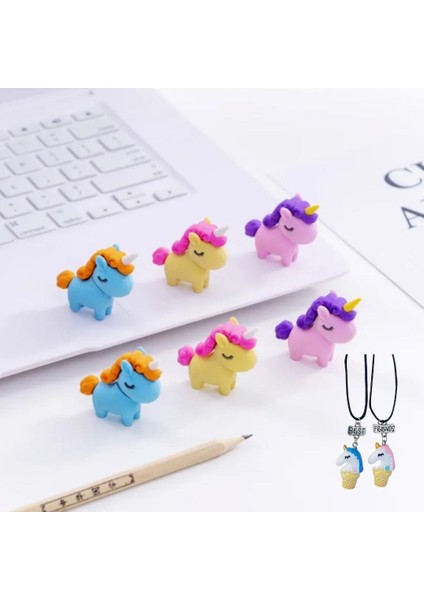 Sevimli Unicorn Silgi 3 Adet Best Friend Kolye
