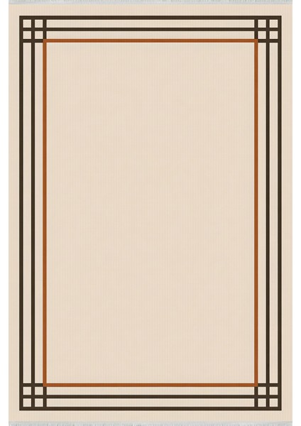 Lofy Halı Çift Çizgili Krem Kahve Yıkanabilir Modern Halı 160X230 cm