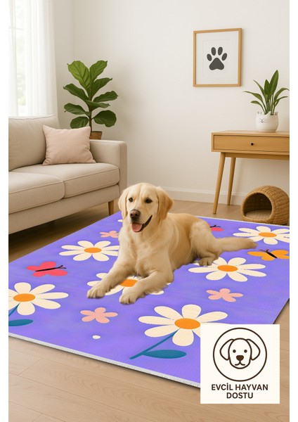 Lofy Halı Mor Papatya Desenli Yıkanabilir Çocuk Halısı 120X180 cm fiyatları
