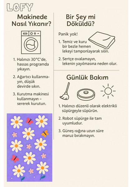 Lofy Halı Mor Papatya Desenli Yıkanabilir Çocuk Halısı 120X180 cm fırsatları