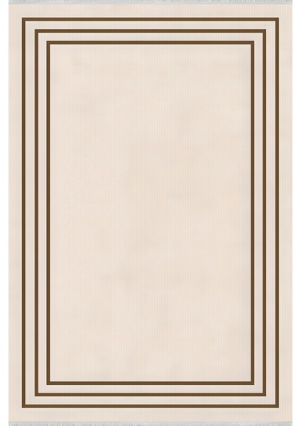 Lofy Halı Krem Zemin Kahve Çizgili Modern Halı Yıkanabilir 160X230