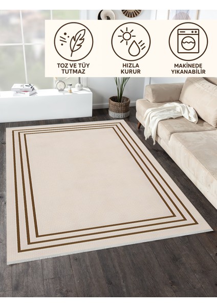 Lofy Halı Krem Zemin Kahve Çizgili Modern Halı Yıkanabilir 160X230 fırsatları