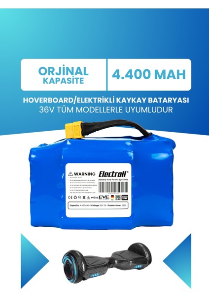 Hoverboard / Elektrikli Kaykay Bataryası 36v 4.400mah (STANDART KAPASİTE) Güçlendirilmiş Batarya