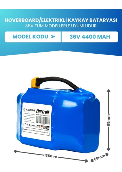 Hoverboard / Elektrikli Kaykay Bataryası 36v 4.400mah (STANDART KAPASİTE) Güçlendirilmiş Batarya