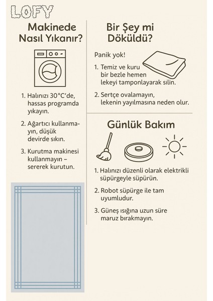 Lofy Halı Minimal Buz Mavi Salon Halısı Kaymaz Taban 160X230 cm fiyatları