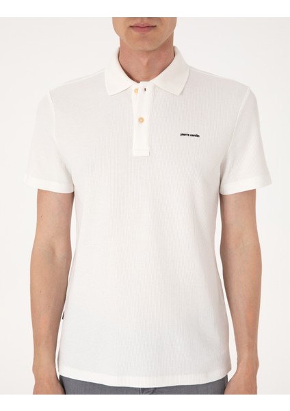 Erkek Ekru Slim Fit Örme Dokulu Polo Yaka Tişört 50309946-VR019