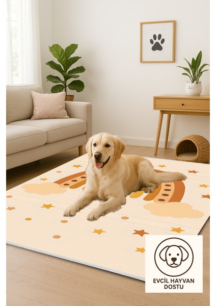 Lofy Halı Bej Zemin Yıldızlı Gökkuşağı Desen Çocuk Halısı 120X180 indirimleri