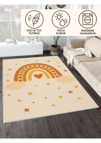 Lofy Halı Bej Zemin Yıldızlı Gökkuşağı Desen Çocuk Halısı 120X180