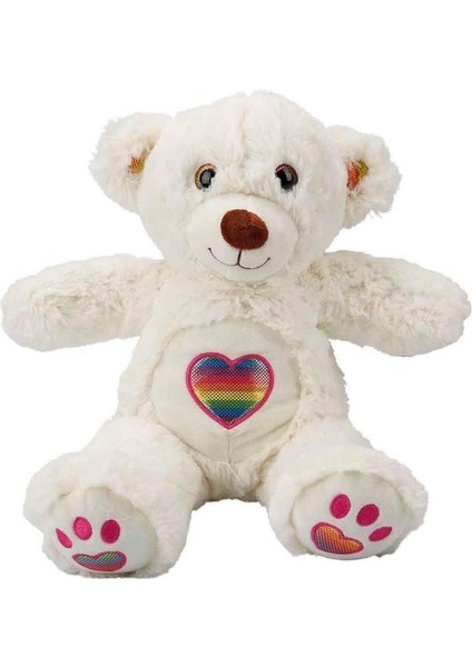 3184 Gökkuşağı Kalpli Peluş Ayı 30 cm -Sunman.glpzr