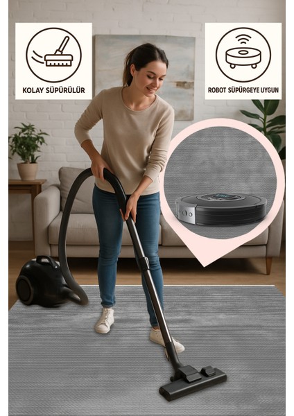 Lofy Halı Gri Tek Renk Yumuşak Kadife Halı Yıkanabilir 160X230