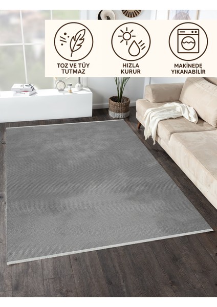 Lofy Halı Gri Tek Renk Yumuşak Kadife Halı Yıkanabilir 160X230