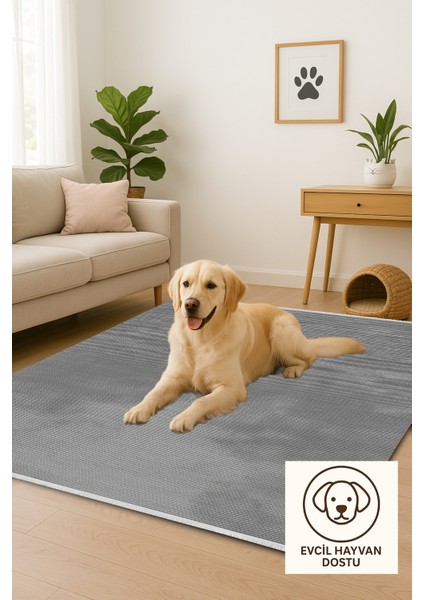 Lofy Halı Gri Tek Renk Yumuşak Kadife Halı Yıkanabilir 160X230