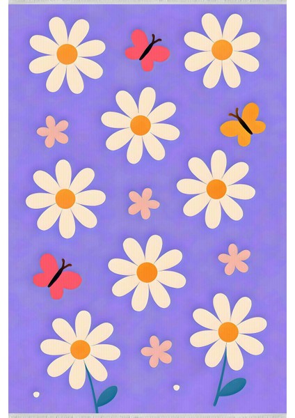 Lofy Halı Mor Papatya Desenli Yıkanabilir Çocuk Halısı 120X180 cm