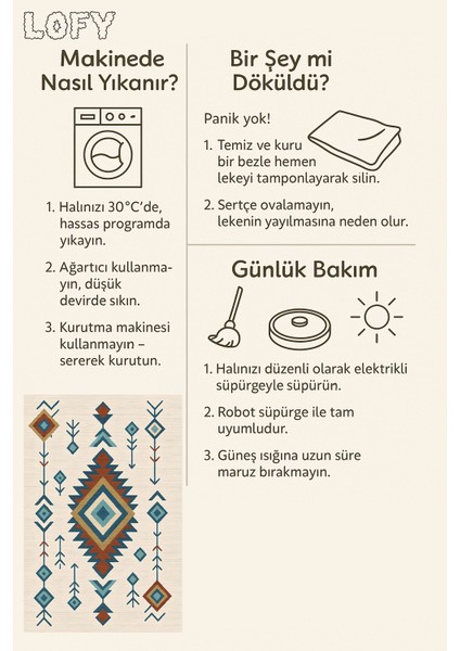 Lofy Halı Krem Zeminli Geometrik Etnik Desen Halı 160X230 Yıkanabilir indirimleri