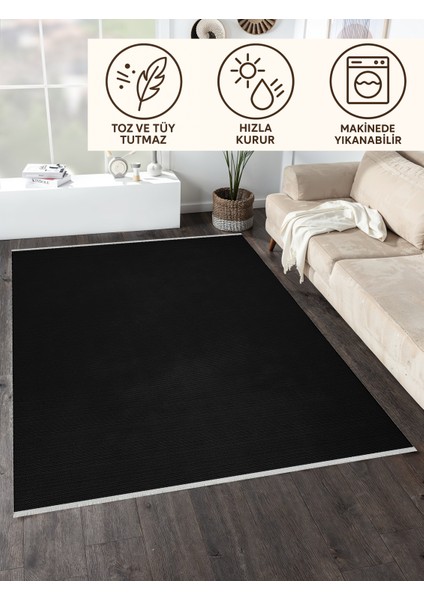 Lofy Halı Tek Renk Siyah Salon Halısı Kaymaz Taban 160X230 fırsatları