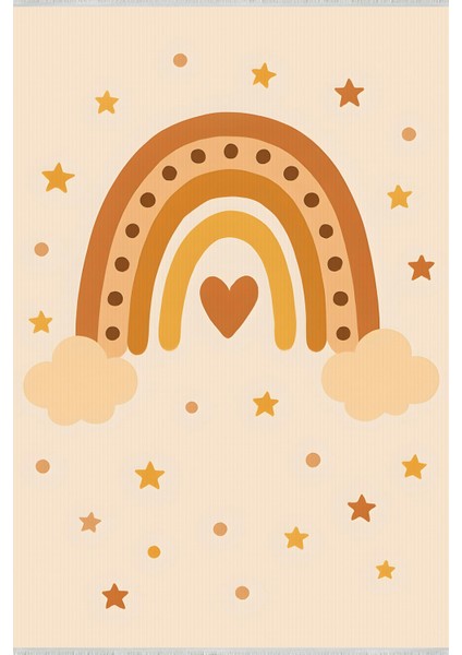 Lofy Halı Bej Zemin Yıldızlı Gökkuşağı Desen Çocuk Halısı 120X180