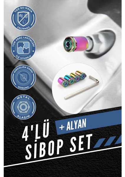 Renkli 4’lü Sibop Kapak Seti – Araba & Motosiklet Uyumlu, Alüminyum, Hava Kaçağını Önler Siyah