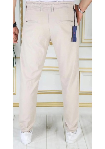 Erkek Bej Italyan Kesim Kaliteli Esnek Slim Fit Likralı Lastikli Ipli Şık Koton Kumaş Pantolon Okul fırsatları