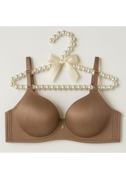 Kahverengi C Cup Telsiz Desteksiz Saten Fitilli Sütyen