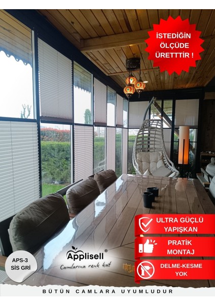 Cam Balkon Perdesi – Yapışkanlı Plise Perde | Kolay montaj-Sis Gri modelleri