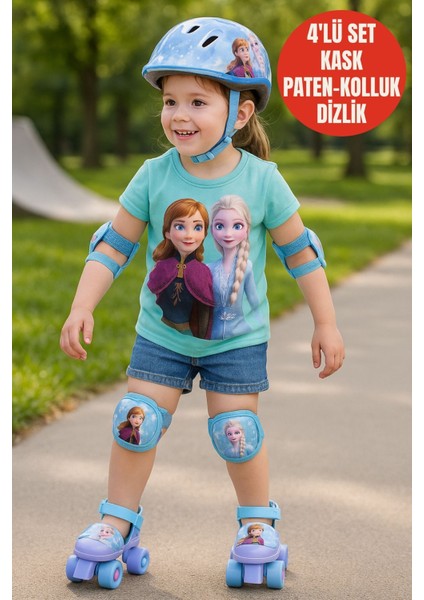 Frozen Çantalı Kasklı, Dizlik ve Dirseklikli 4 Teker Paten Seti-Mor-22-29 Numara Için Ayarlanabilir