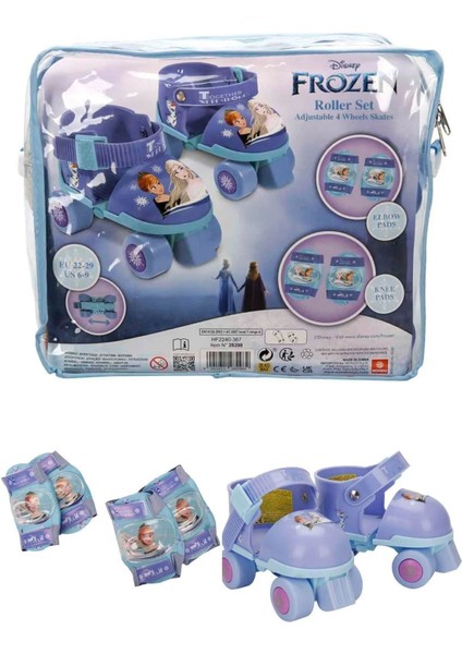 Frozen Çantalı Kasklı, Dizlik ve Dirseklikli 4 Teker Paten Seti-Mor-22-29 Numara Için Ayarlanabilir