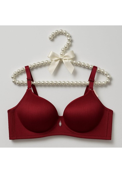 Kırmızı C Cup Telsiz Desteksiz Saten Fitilli Sütyen