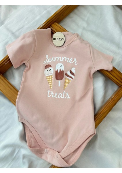 Summer Baskılı Kız Bebek Zıbın Pembe