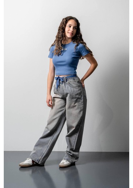 Kendinden Kemerli Bol Paça Pantolon