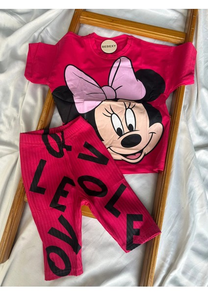 Mor Minnie Baskılı Taytlı Takım