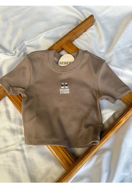 Desing Studio Baskılı Crop Kahverengi