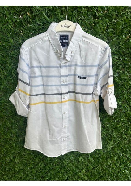 Çizgili Keten Gömlek Sarı Detaylı