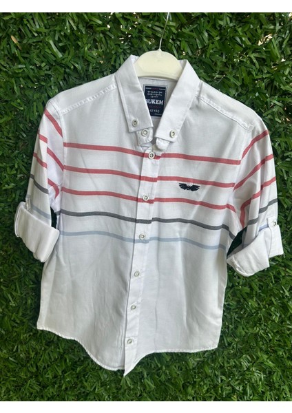 Çizgili Keten Gömlek Kırmızı Detaylı fiyatları