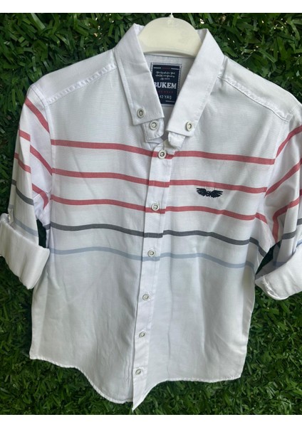 Çizgili Keten Gömlek Kırmızı Detaylı modelleri