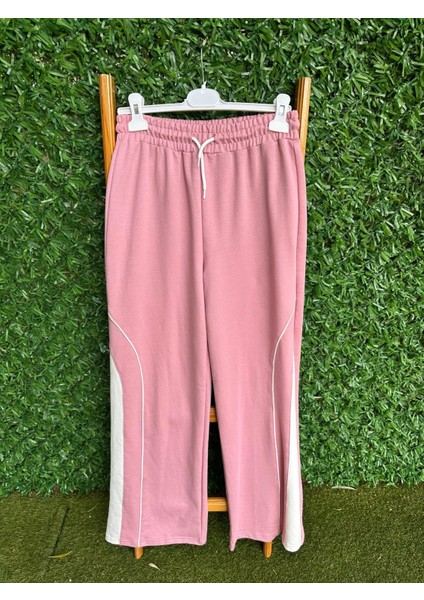 Yanlar Detaylı Bol Paça Eşofman Altı Pembe