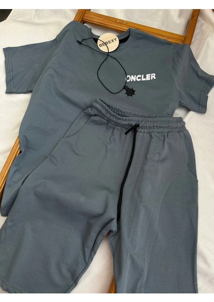 Oncler Baskılı Kolyeli Erkek Alt Üst Takım Gri