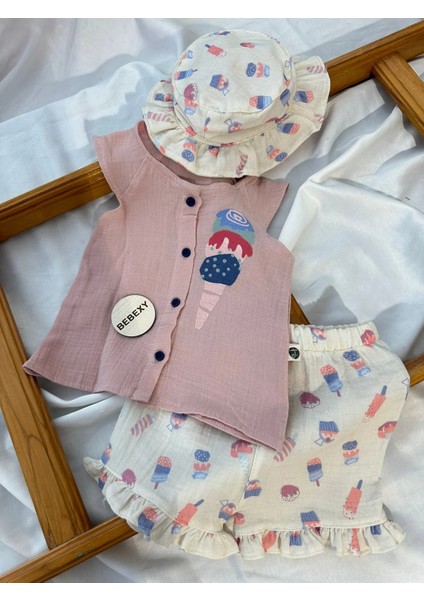 Dondurma Baskılı Şapkalı Kız Takım modelleri