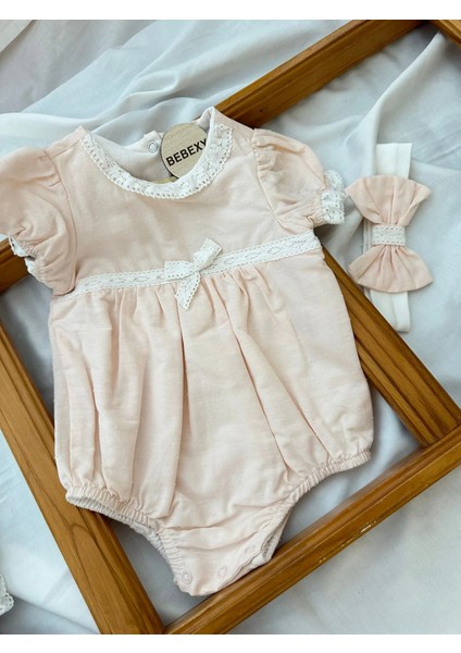 Dantelli Fiyonklu Tulum Pembe
