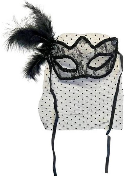 Siyah Puantiyeli Duvaklı Incili Parti Maskesi fiyatları