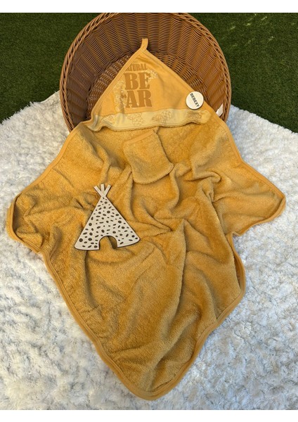 Bear Baskılı Ikili Havlu Set Hardal