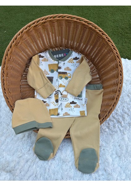 Traktör Desenli 3 Parça Zıbın Set