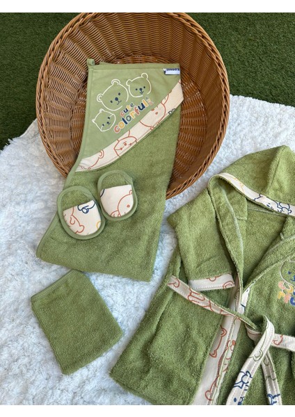 Cute Colorful Baskılı Beş Parça Havlu -Bornoz Set fiyatları