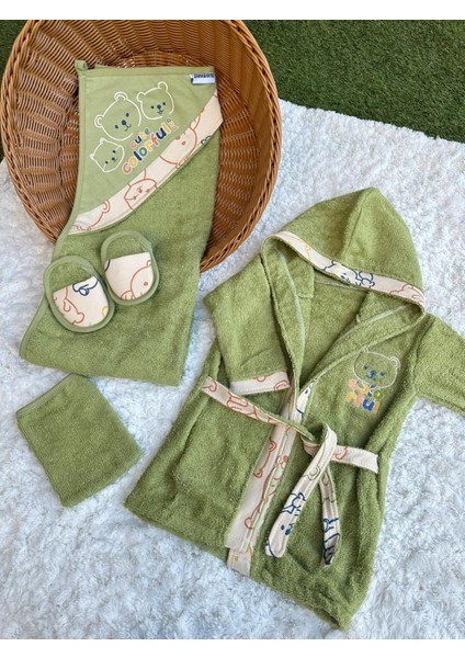 Cute Colorful Baskılı Beş Parça Havlu -Bornoz Set modelleri