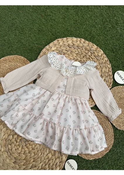 Müslin Bolerolu Güpürlü Kız Elbise