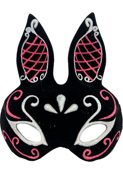 Siyah Süet Tavşan Maskesi Simli