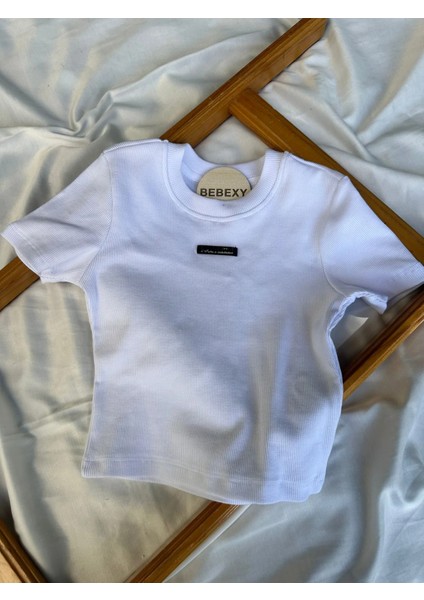 I Mylccl Baskılı Crop Beyaz