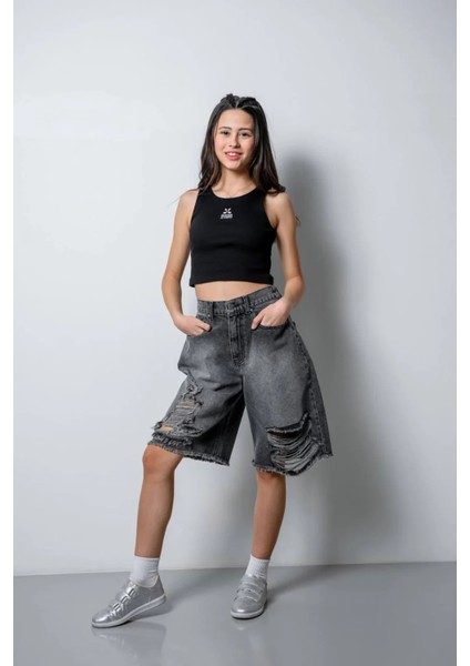 Desing Studio Çiçek Baskılı Crop Siyah modelleri