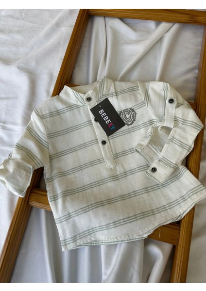 Çizgili Keten Gömlek C Logolu