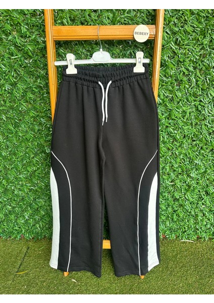 Yanlar Detaylı Bol Paça Eşofman Altı Siyah