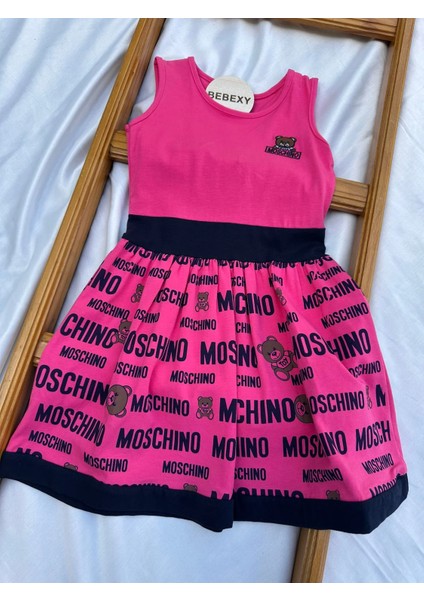 Aycıklı Moschino Baskılı Elbise Pembe
